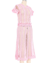 Pink Crochet Button Front Midi Dress Dress arcadeshops.com