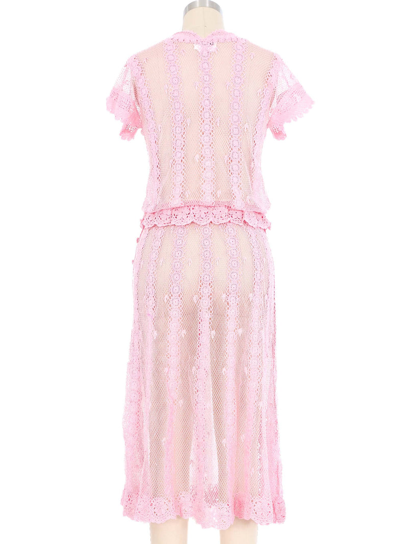 Pink Crochet Button Front Midi Dress Dress arcadeshops.com