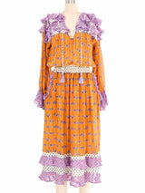 Diane Freis Tangerine and Lavender Mixed Print Dress Dress arcadeshops.com