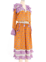 Diane Freis Tangerine and Lavender Mixed Print Dress Dress arcadeshops.com