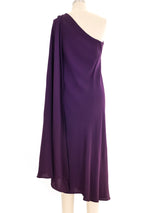 1970s Halston Eggplant One Shoulder Wrap Dress Dress arcadeshops.com