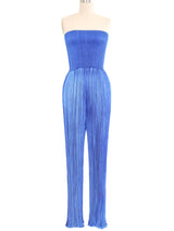 1980s Ian & Marcel Deep Teal Plisse Pleat Jumpsuit Ensemble Suit arcadeshops.com