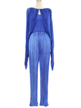 1980s Ian & Marcel Deep Teal Plisse Pleat Jumpsuit Ensemble Suit arcadeshops.com