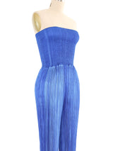 1980s Ian & Marcel Deep Teal Plisse Pleat Jumpsuit Ensemble Suit arcadeshops.com