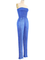 1980s Ian & Marcel Deep Teal Plisse Pleat Jumpsuit Ensemble Suit arcadeshops.com