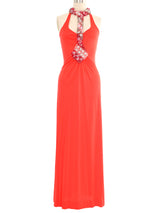 1970s Loris Azzaro Beaded Bib Accented Halter Dress Dress arcadeshops.com