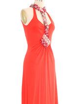 1970s Loris Azzaro Beaded Bib Accented Halter Dress Dress arcadeshops.com