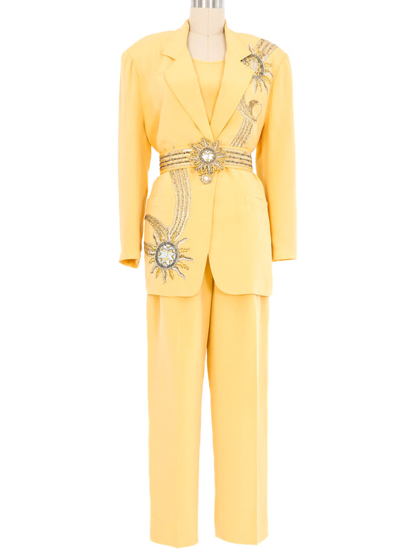 Lillie Rubin Sequin Embellished Butter Yellow Four Piece Suit Suit arcadeshops.com
