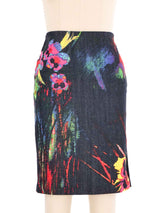 1990s Versace Spray Paint Denim Skirt Ensemble Suit arcadeshops.com