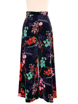 1960s Floral Print Velvet Palazzo Pants Bottom arcadeshops.com