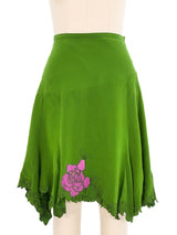 Green Silk Floral Applique Skirt Ensemble Suit arcadeshops.com