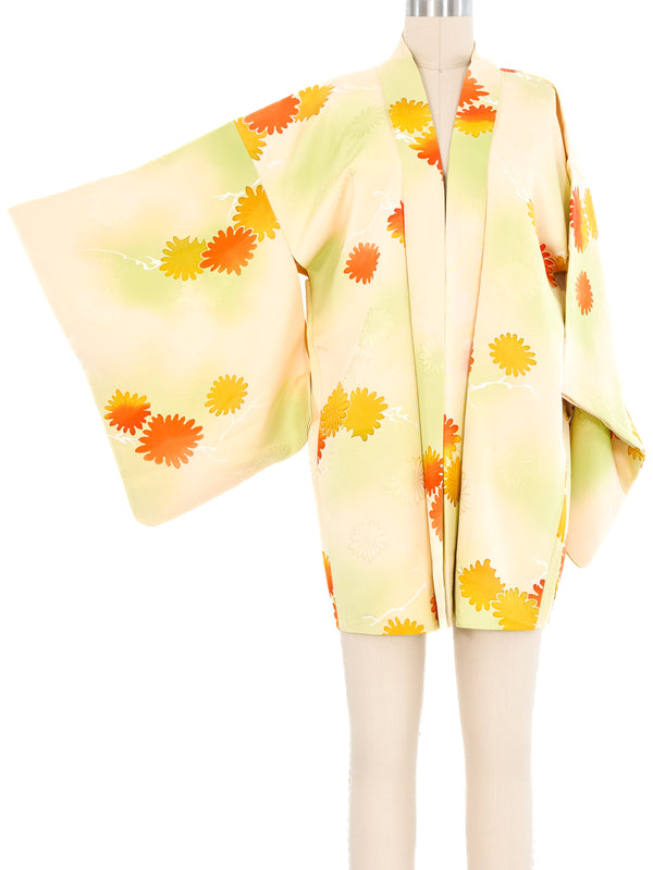 Ivory Watercolor Flower Motif Kimono Jacket arcadeshops.com