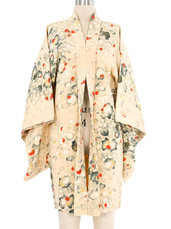 Beige Floral Watercolor Kimono