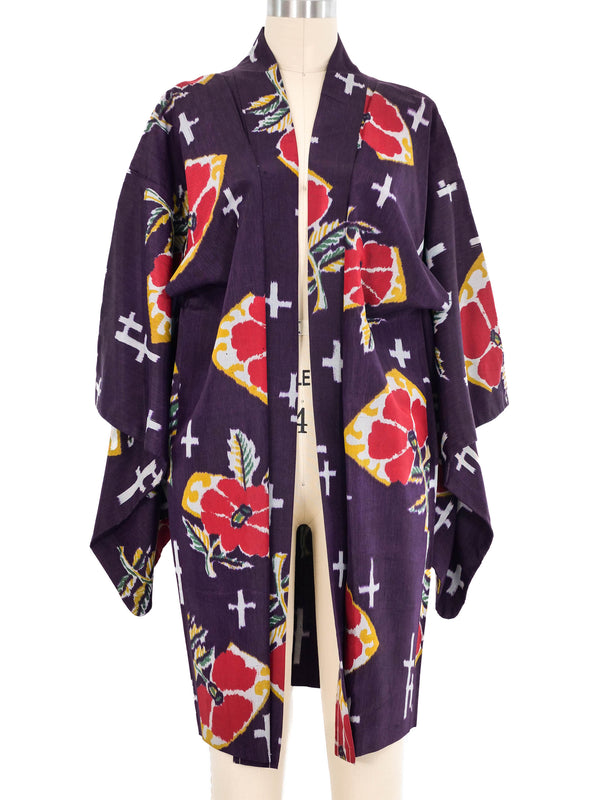 Dark Purple Floral Motif Kimono