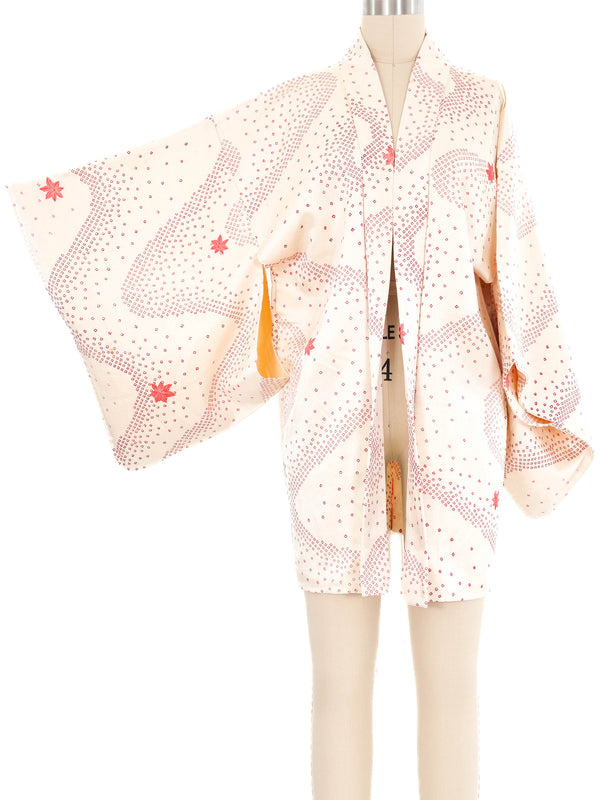 Cream Geometric Satin Kimono