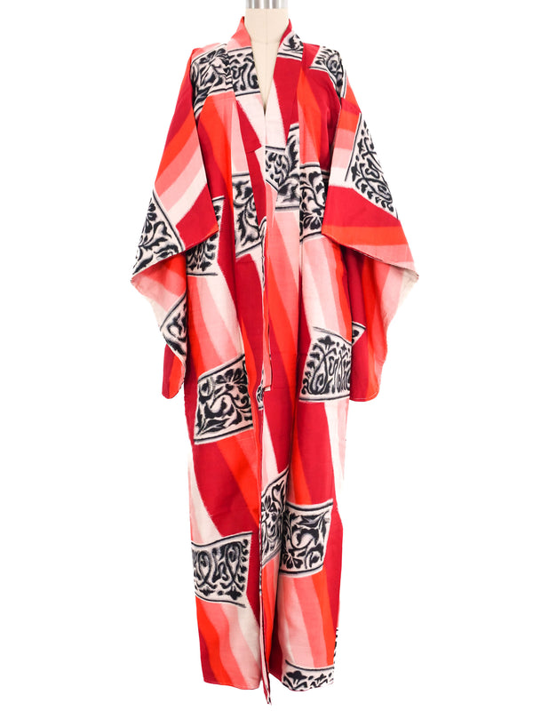 Red Painted Striped Kimono