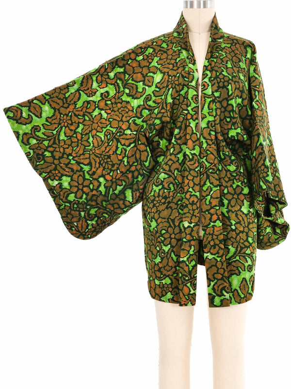 Green And Brown Overdyed Floral Kimono