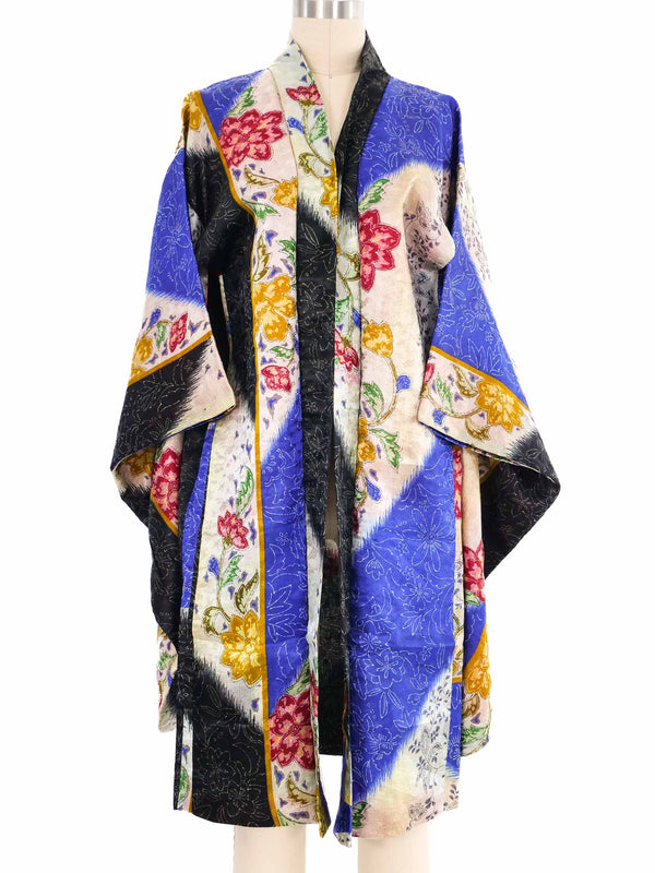 Blue And Black Floral Jacquard Kimono