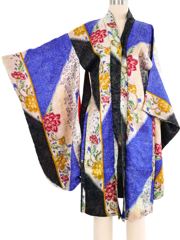 Blue And Black Floral Jacquard Kimono Jacket arcadeshops.com