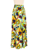 1970s Printed Split Maxi Skirt Bottom arcadeshops.com