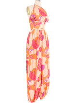 1970s Bill Tice Printed Silk Harem Pant Jumpsuit Jumpsuit arcadeshops.com