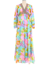 1960s Floral Watercolor Chiffon Jumpsuit Jumpsuit arcadeshops.com