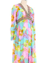 1960s Floral Watercolor Chiffon Jumpsuit Jumpsuit arcadeshops.com