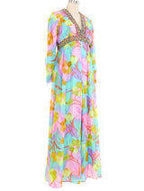 1960s Floral Watercolor Chiffon Jumpsuit Jumpsuit arcadeshops.com