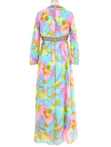 1960s Floral Watercolor Chiffon Jumpsuit Jumpsuit arcadeshops.com