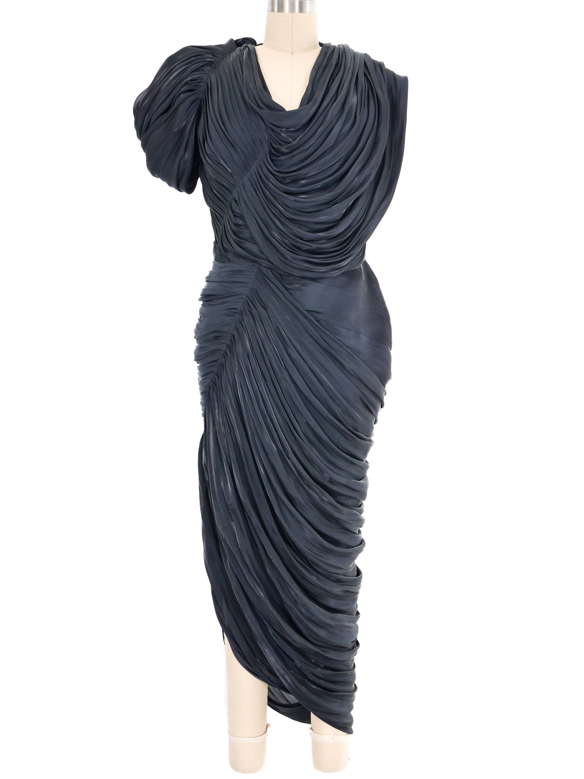 Versace Metallic Draped Pleated Evening Gown Versace Metallic Draped Pleated Evening Gown
