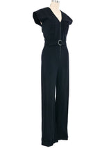 1970s Black Knit Belted Jumpsuit Jumpsuit arcadeshops.com