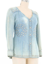 Studded Light Wash Denim Jacket Jacket arcadeshops.com