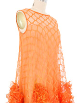 1970s Orange Ruffled Mesh Swing Dress Dress arcadeshops.com