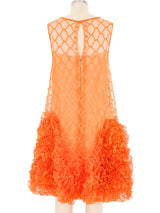 1970s Orange Ruffled Mesh Swing Dress Dress arcadeshops.com