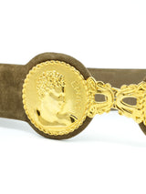 Judith Leiber Greek Coin Motif Suede Belt Accessory arcadeshops.com