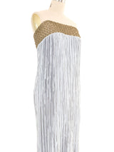 Mary McFadden Periwinkle Plisse Fringed Skirt Ensemble Dress arcadeshops.com
