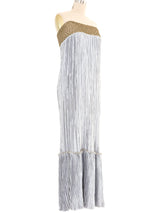 Mary McFadden Periwinkle Plisse Fringed Skirt Ensemble Dress arcadeshops.com