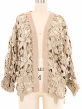 Beige Embellished Crochet Jacket Jacket arcadeshops.com