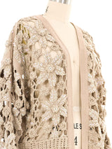 Beige Embellished Crochet Jacket Jacket arcadeshops.com