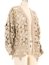 Beige Embellished Crochet Jacket Jacket arcadeshops.com