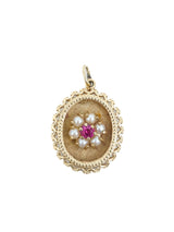 14k Ruby and Pearl Framed Flower Charm Fine Jewelry arcadeshops.com