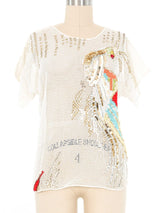 Cream Bead And Sequin Embellished Crochet Top Top arcadeshops.com