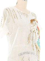Cream Bead And Sequin Embellished Crochet Top Top arcadeshops.com