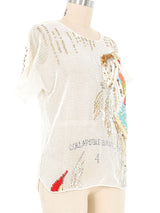 Cream Bead And Sequin Embellished Crochet Top Top arcadeshops.com