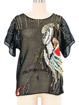 Black Bead And Sequin Embellished Crochet Top Top arcadeshops.com