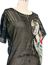 Black Bead And Sequin Embellished Crochet Top Top arcadeshops.com