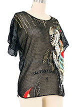 Black Bead And Sequin Embellished Crochet Top Top arcadeshops.com