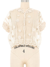 Natural Button Front Crochet Top Top arcadeshops.com