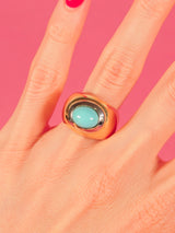 18k Gold Turquoise Cabochon Ring Fine Jewelry arcadeshops.com