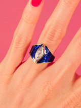 18k Blue Enamel Diamond Ring Fine Jewelry arcadeshops.com